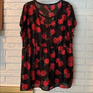 Torrid black and red flowered babydoll blouse